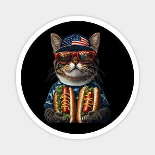 American Shorthair Hotdog Funny Patriotic 4th of July Cat Lover Magnet